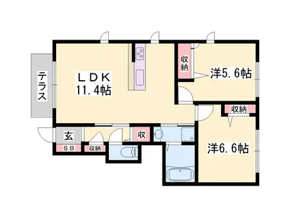 カーサ・トレス(2LDK/1階)の間取り写真