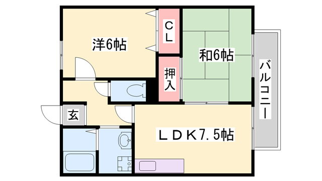 サンモリッツB(2DK/2階)の間取り写真