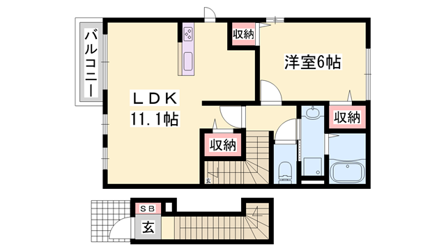 プロムナード大野(1LDK/2階)の間取り写真