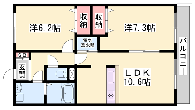 インタービレッジ城北(2LDK/2階)の間取り写真