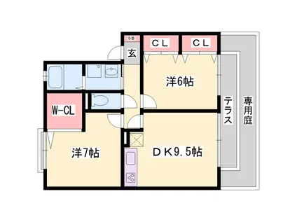 コートラフィーネ(2DK/1階)の間取り写真