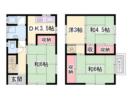 神戸電鉄粟生線 広野ゴルフ場前駅 徒歩11分 2階建 築53年(4DK)の間取り写真
