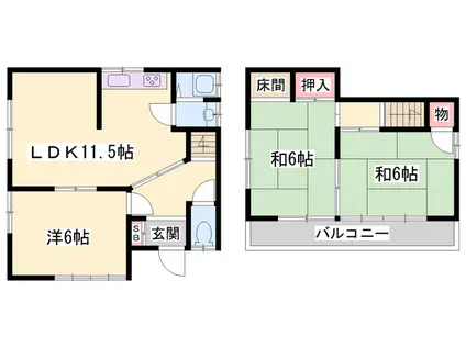 山陽本線 東加古川駅 徒歩21分 2階建 築49年(3LDK)の間取り写真