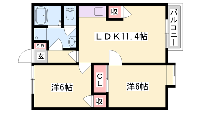 AMBER PEARL(2LDK/1階)の間取り写真