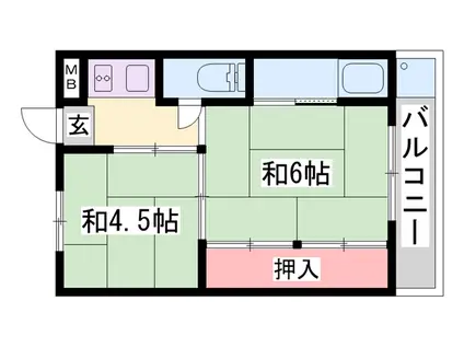 ビレッジハウス朝日ヶ丘(2K/4階)の間取り写真