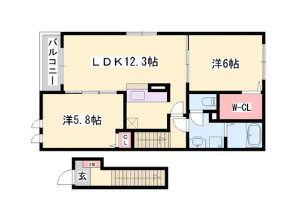 クオーレⅠ(2LDK/2階)の間取り写真