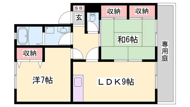 アミティやまと B(2LDK/1階)の間取り写真