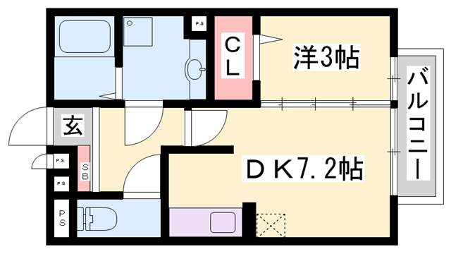 ルミエ広畑本町(1DK/1階)の間取り写真