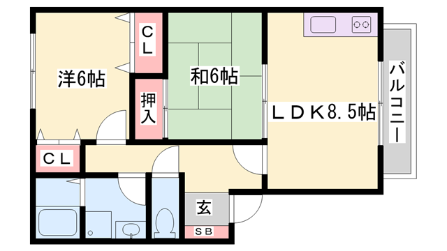 ハイカムールエレガンス(2LDK/2階)の間取り写真
