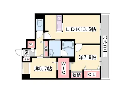 オカバ姫路青山シャーメゾン(2LDK/2階)の間取り写真