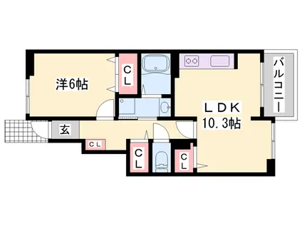 ピエデルモンテⅢ(1LDK/1階)の間取り写真