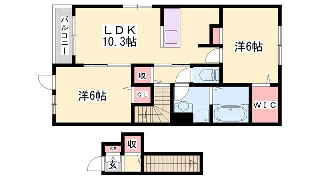 マロンドリームB(2LDK/2階)の間取り写真