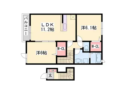 カレントコートⅠ(2LDK/2階)の間取り写真