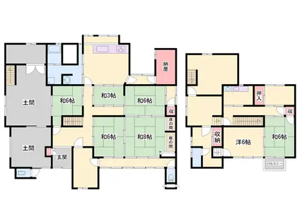 山陽本線 相生駅(兵庫) バス乗車時間：25分 野瀬バス停で下車 徒歩8分 2階建 築62年(9DK)の間取り写真