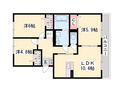 セジュールアカネ B棟(3LDK/1階)の間取り写真