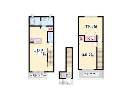 セレーノ・A(2LDK/2階)の間取り写真