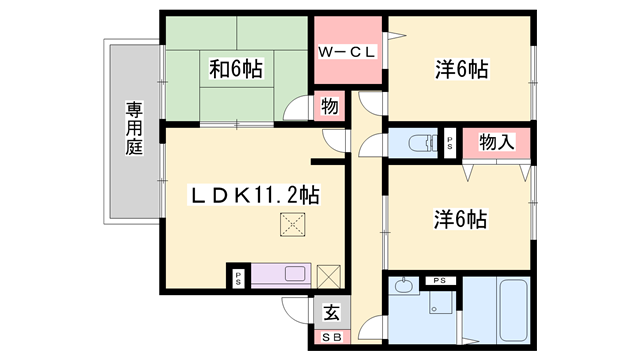 グレイスコートD棟(3LDK/1階)の間取り写真