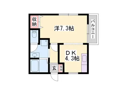 ソレジオくすのき(1DK/2階)の間取り写真