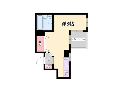 テッドロージェダイキ B棟(ワンルーム/3階)の間取り写真