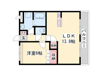 サンシャイン1号館(1LDK/1階)の間取り写真