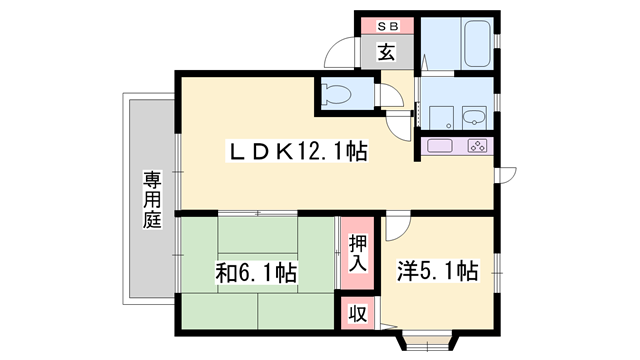 ディアス井上(2LDK/1階)の間取り写真