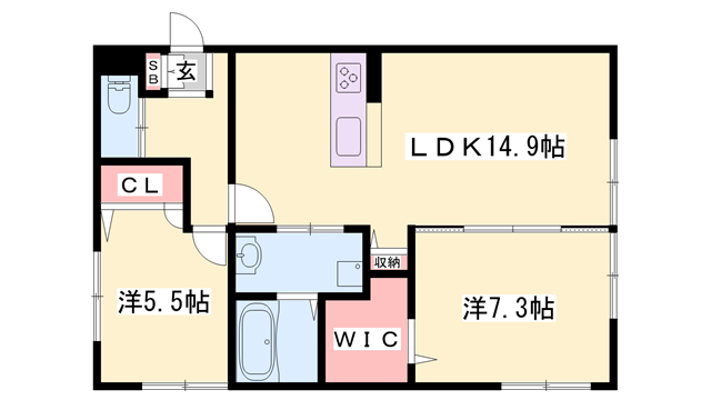 プリニエ赤坂(2LDK/2階)の間取り写真