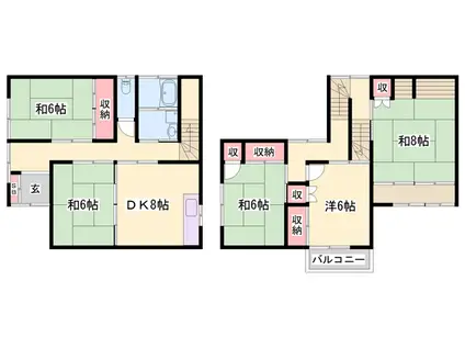 播但線 砥堀駅 徒歩27分 2階建 築43年(5DK)の間取り写真