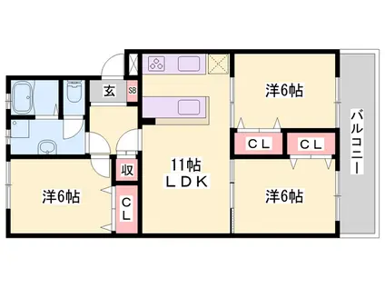 リノスタイル姫路北条(3LDK/2階)の間取り写真