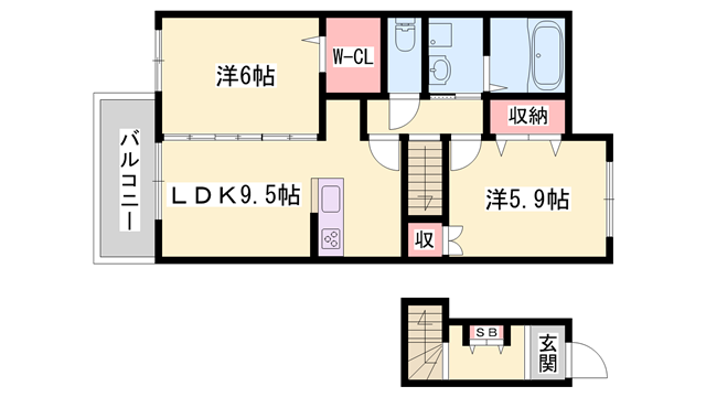 カーサフェリーチェ(2LDK/2階)の間取り写真