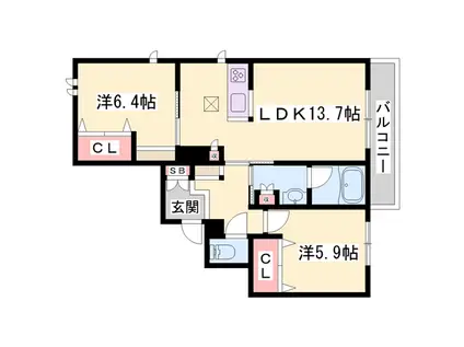 シャーメゾン稲美2(2LDK/1階)の間取り写真