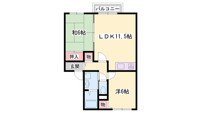 サンアクティーA棟(2LDK/1階)の間取り写真