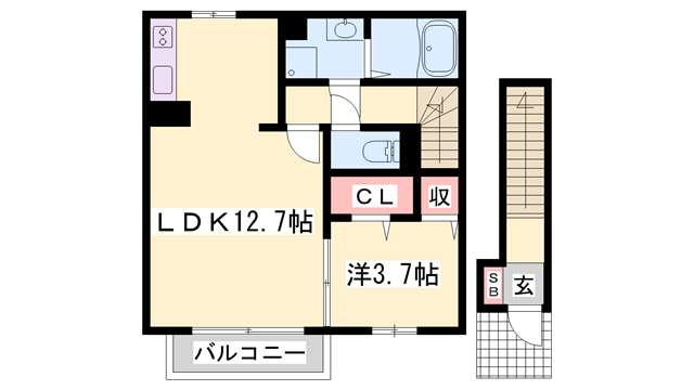 ウィル城北(1LDK/2階)の間取り写真