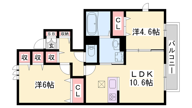 CENTRAL S(2LDK/1階)の間取り写真