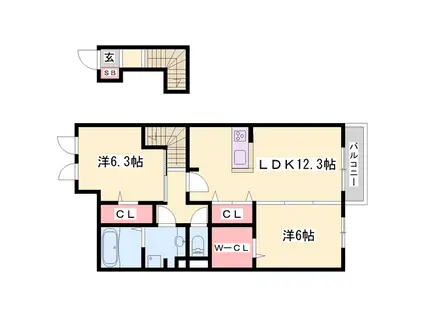 ローヤルヴィラ勝原(2LDK/2階)の間取り写真