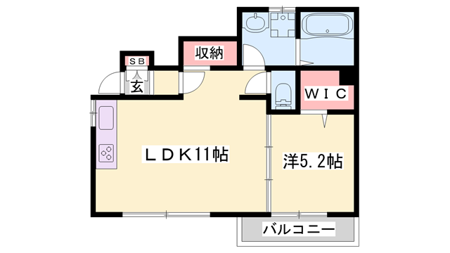 山陽本線 東姫路駅 徒歩5分 2階建 築11年(1LDK/1階)の間取り写真