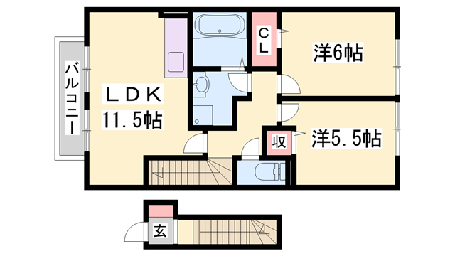 ローテローゼ恵比須(2LDK/2階)の間取り写真