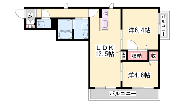 リメインらかんN棟(2LDK/3階)の間取り写真