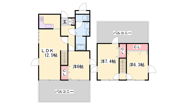 リブレ北新在家(3LDK/4階)の間取り写真