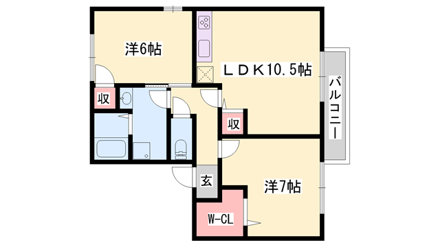 サニーハイツ田寺B(2LDK/1階)の間取り写真