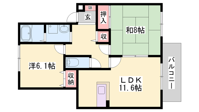 リバーサイド2番館(2LDK/1階)の間取り写真