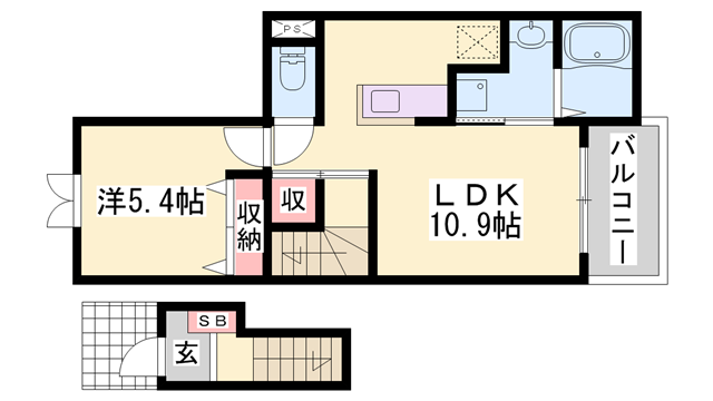 玲巧ハイツ八丁(1LDK/2階)の間取り写真