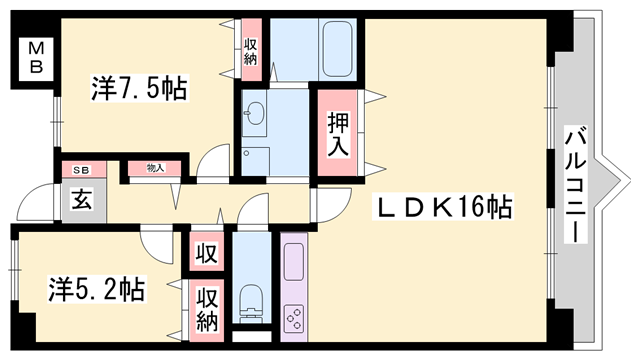 サニーガーデン(2LDK/4階)の間取り写真