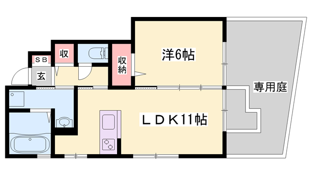 パークハイム伍番館(1LDK/1階)の間取り写真