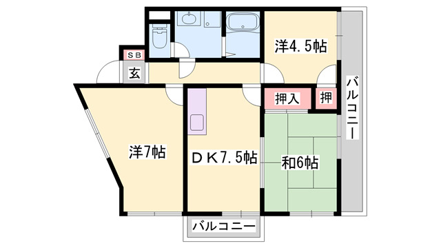 パンドール加古川(3DK/5階)の間取り写真