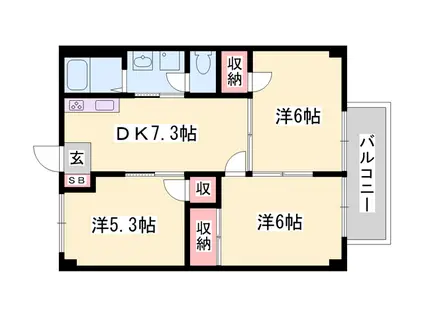 ドミール三喜(3DK/1階)の間取り写真