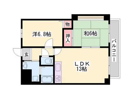 グリーンハイツ東山2(2LDK/6階)の間取り写真