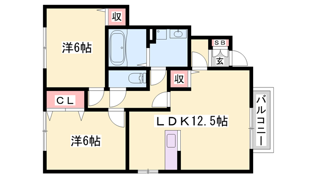 グランモア航 B棟(2LDK/1階)の間取り写真