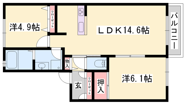 セファミ太子(2LDK/2階)の間取り写真