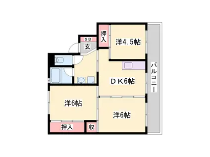 ビレッジハウス三草(3DK/4階)の間取り写真