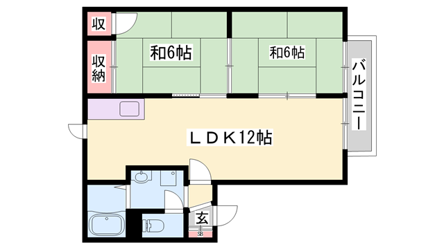 ディアス加友(2LDK/1階)の間取り写真